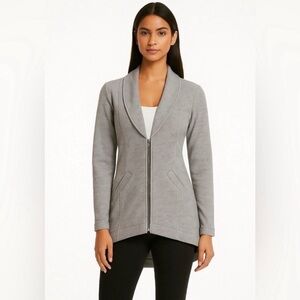 CAbi #5300 Medium Drop Off Zip Gray White Striped Blazer Jacket